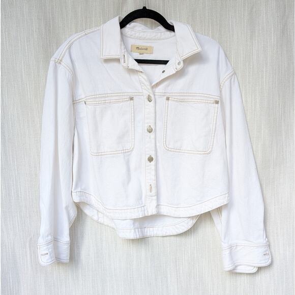 Madewell Denim Long-Sleeve Crop Shirt in Tile White, size L - Picture 1 of 8
